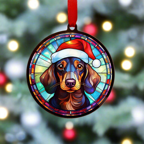 Dachshund in Santa Hat Suncatcher Decoration